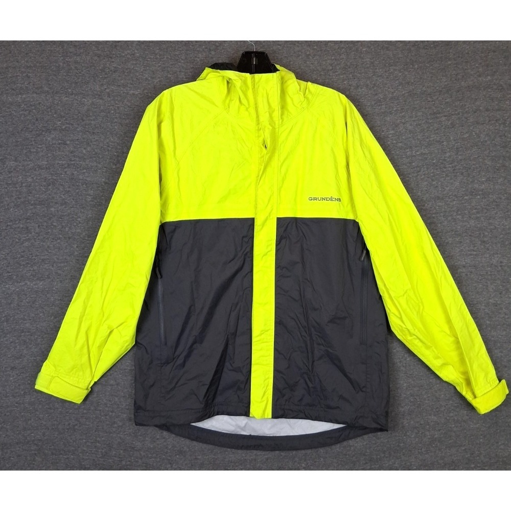 Grundens Mens Jacket Small Black Yellow Rainwear Hooded Nylon Waterproof Work